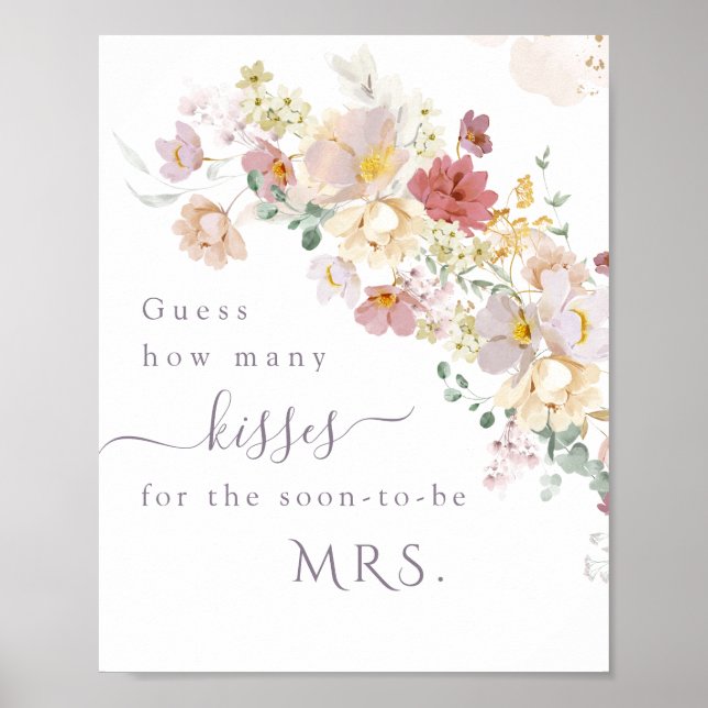 Poster Jeu de mariage floral aquarelle violet printemps (Devant)