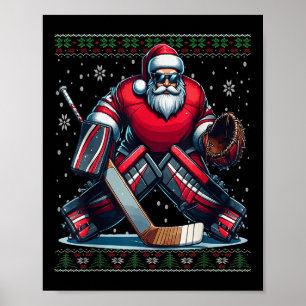 Poster Jeu de Noël Père Noël Hockey Goalie Vilain Sweat d