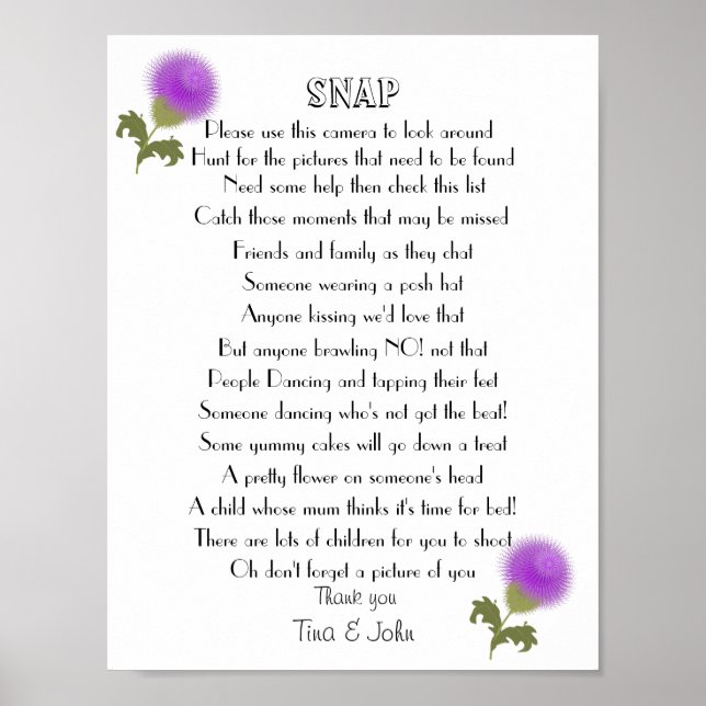 Poster Jeu de photos de mariage Scottish Thistle I Spy Sn (Devant)