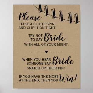 Poster Jeu de vêtements douche nuptiale signe rustique
