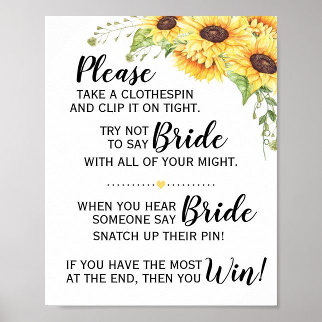 Poster Jeu de vêtements douche nuptiale signe tournesol (Devant)