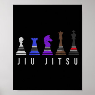 Poster jeu d'échec jiu jitsu, cadeau bjj avec texte.