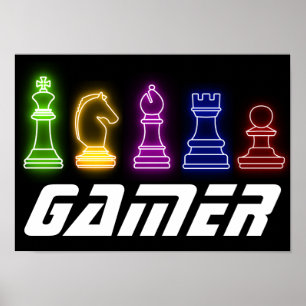 Poster Jeu des lumières Neon Jeu d'échecs pièces d'échecs