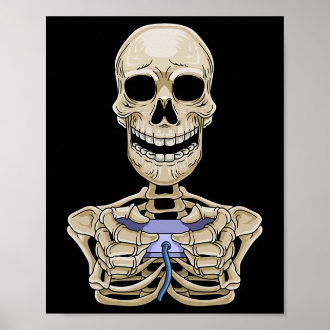 Poster Jeu Halloween Skeleton Gamer Controller (Devant)