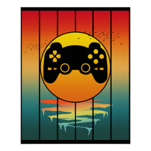 Poster Jeu informatique de jeu de gamer de coucher de sol
