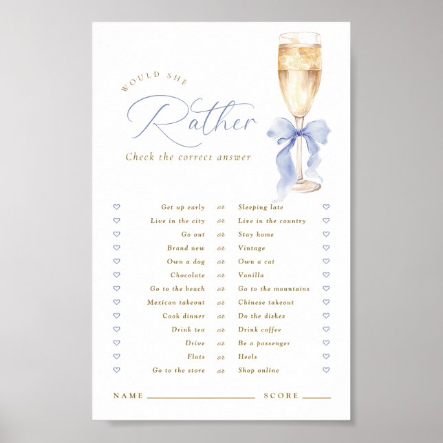 Poster Jeu numérique « Champagne bleu ruban » « Préfèrera (Devant)