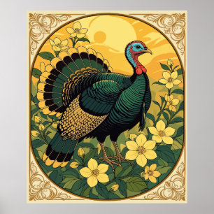 Poster Jeu Oiseau Sauvage Turquie Et Fleurs De Jasmin