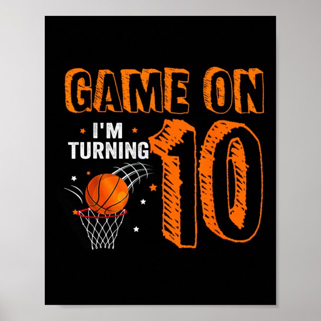 Poster Jeu On I'm Turning 10 Basketball 10th Birthday B (Devant)