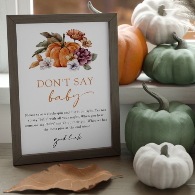 Poster Jeu Orange N' dites Pas Bébé (Don't Say Baby Game Sign Baby Shower Fall Pumpkins)