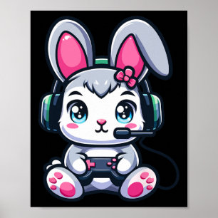 Poster Jeu Pâques Bunny mignon gamer fille 1