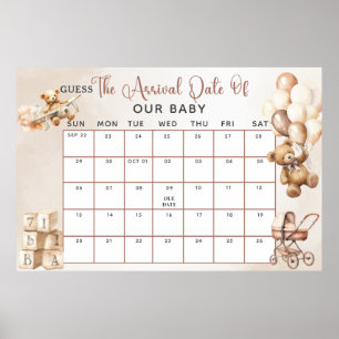 Poster Jeu pour Baby Shower Devinez la Date Prévue On Peu