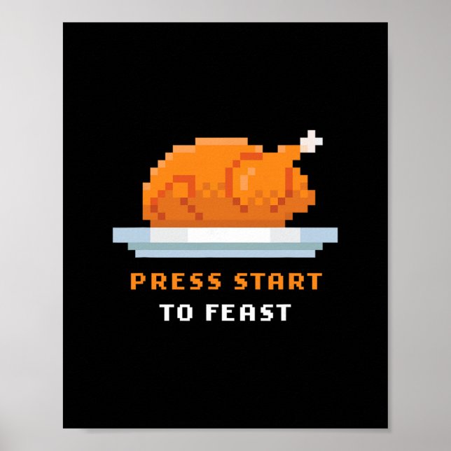 Poster Jeu Rétro Arcade Pixelisé Dinde – Appuyez sur Star (Devant)