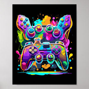 Poster Jeu vidéo contrôleur de peinture goutte coloré Gam