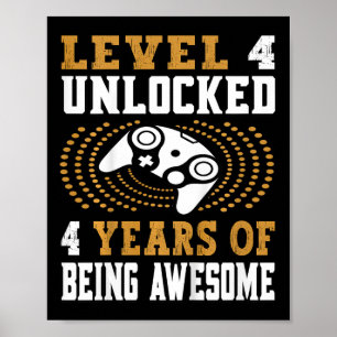 Poster Jeu vidéo niveau 4 débloqué pour enfants 4e annive