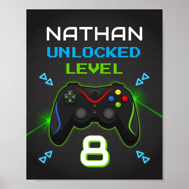 Poster Jeu vidéo Niveau haut Anniversaire de enfant Gamer (Devant)