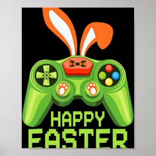 Poster Jeu Vidéo Pâques Bunny Gaming Contrôleur Gamer Bo