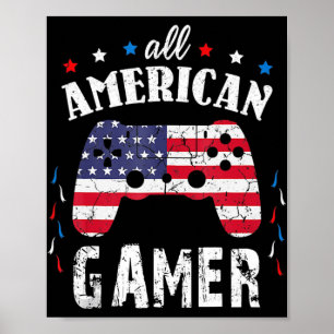 Poster Jeu vidéo Patriotique Gamer Américain 4th Jul