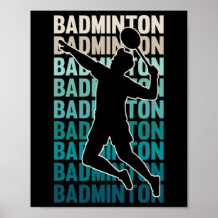 Poster Jeu vintage Badminton Silhouette Sport Joueur Shu