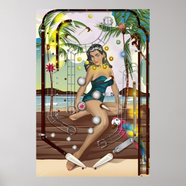 Poster Jeu vintage de Pinball Machine (Devant)