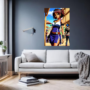 Poster Jeune Africaine Lady robe bleue blanche   Art AI