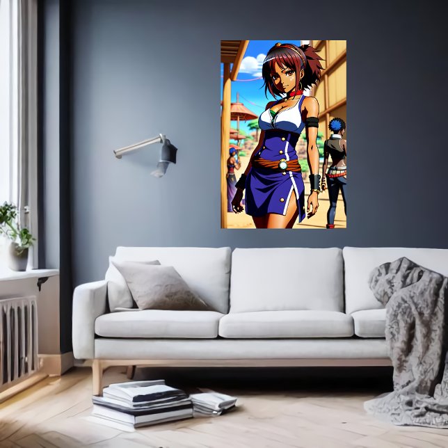Poster Jeune Africaine Lady robe bleue blanche | Art AI (Créateur téléchargé)