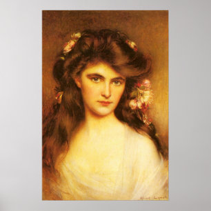 Poster Jeune beauté avec des fleurs dans ses cheveux