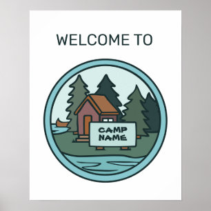 Poster Jeune camp d'été île cabine avec panneau personnal