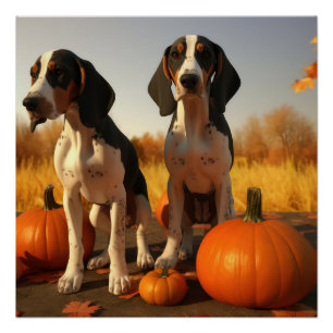 Poster Jeune Coonhound de Treeing Walker Automne Citrouil