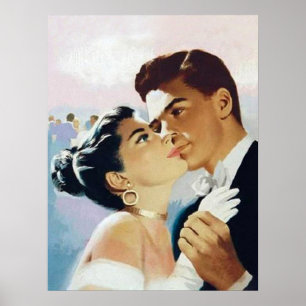 Poster Jeune couple dansant ensemble, romantique vintage