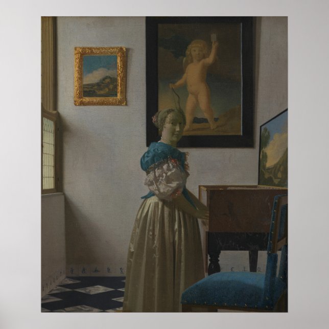 Poster Jeune femme à une virginal — Vermeer (Devant)