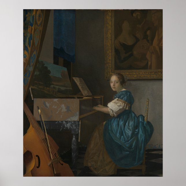 Poster Jeune femme à une virginal — Vermeer (Devant)