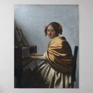 Poster Jeune femme assise à une virginale — Vermeer