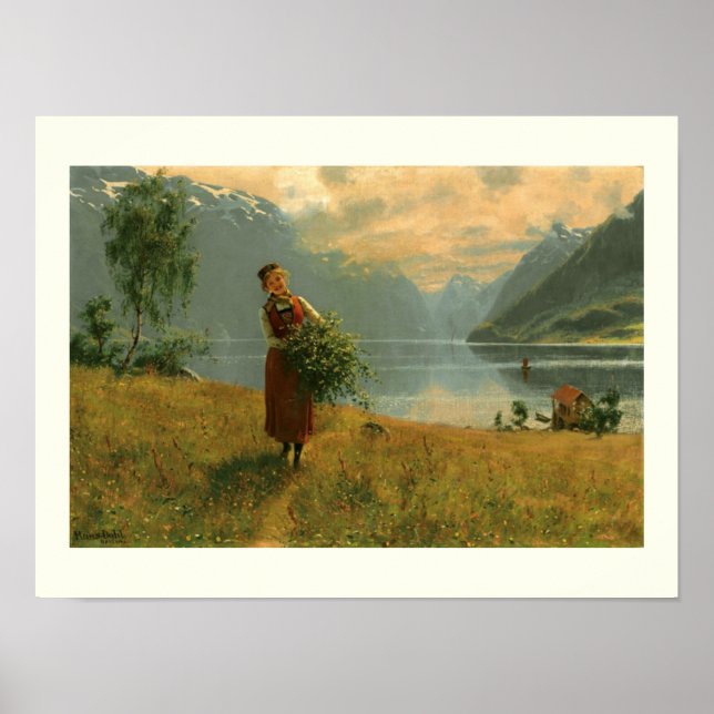 Poster Jeune femme avec Branches de Birch (Devant)