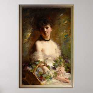 Poster Jeune femme avec panier à fleurs