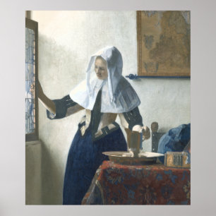 Poster Jeune femme avec un broc de l'eau par Vermeer