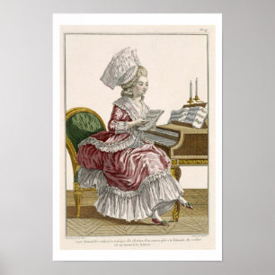 Poster Jeune femme étudiant la musique à son Harpsichord,