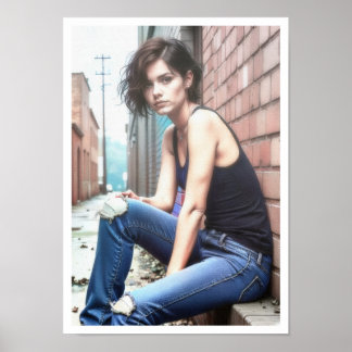 Poster Jeune femme grunge dans les brumes 