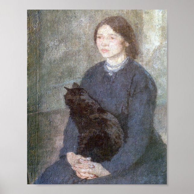 Poster Jeune femme tenant un chat noir - Gwen John (Devant)