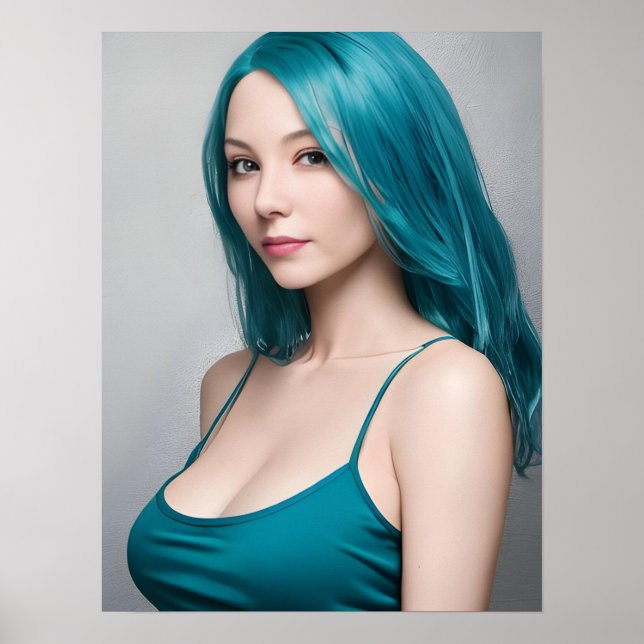 Poster Jeune femme turquoise haïe (Devant)