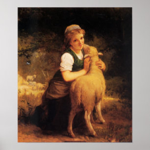 Poster Jeune fille avec l'agneau