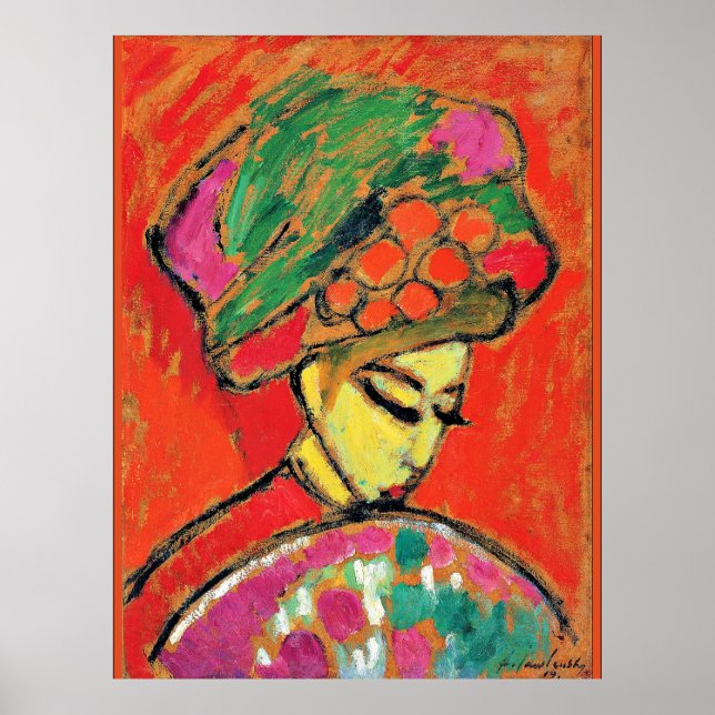 Poster Jeune fille avec un Casquette à fleurs par Alexi J (Devant)