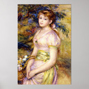 Poster Jeune fille avec un panier de fleurs de Renoir