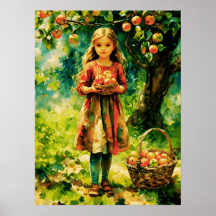 Poster Jeune fille dans un Apple Orchard