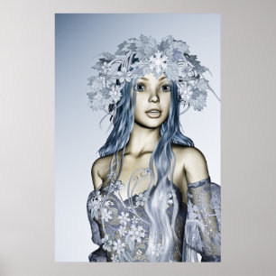 Poster Jeune fille de neige bleue Portrait Fantastique d'