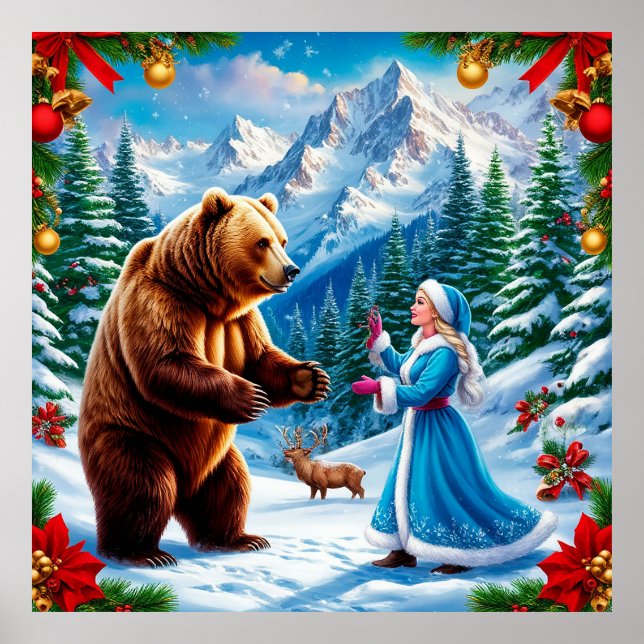 Poster Jeune fille de neige scène hivernale enchanteresse (Devant)