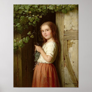 Poster Jeune fille debout dans un Tricot de porte, 1863
