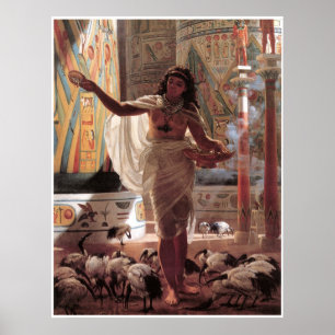 Poster Jeune fille qui nourrit les Ibis sacrés à Karnak,