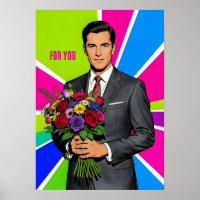 Jeune Homme avec Bouquet Style Rétro Personnalisé