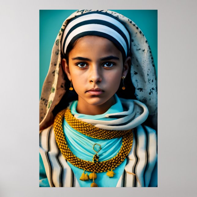 Poster jeune, pauvre, fille brune d'Afrique du Nord (Devant)