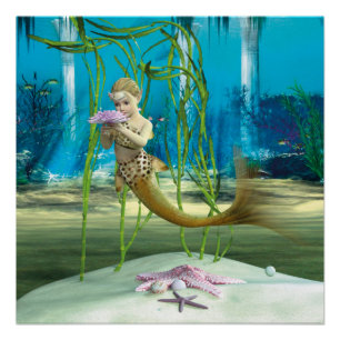 Poster Jeune sirène Fantastique sous-marine pour enfants